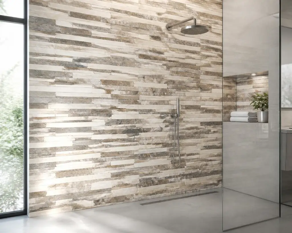 AI Generated Pared Janeiro Gris 31 x 60 - Ambiente baño contemporáneo